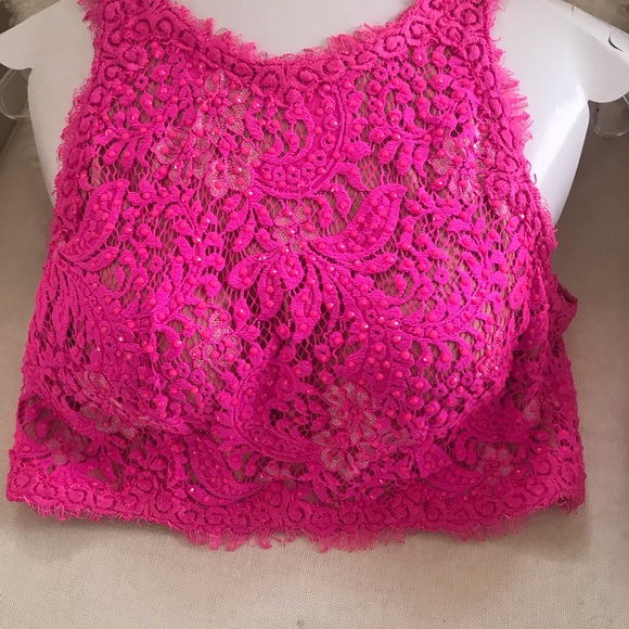 Hot Pink Jovani 2 piece prom dress size 4 - Picture 3 of 8